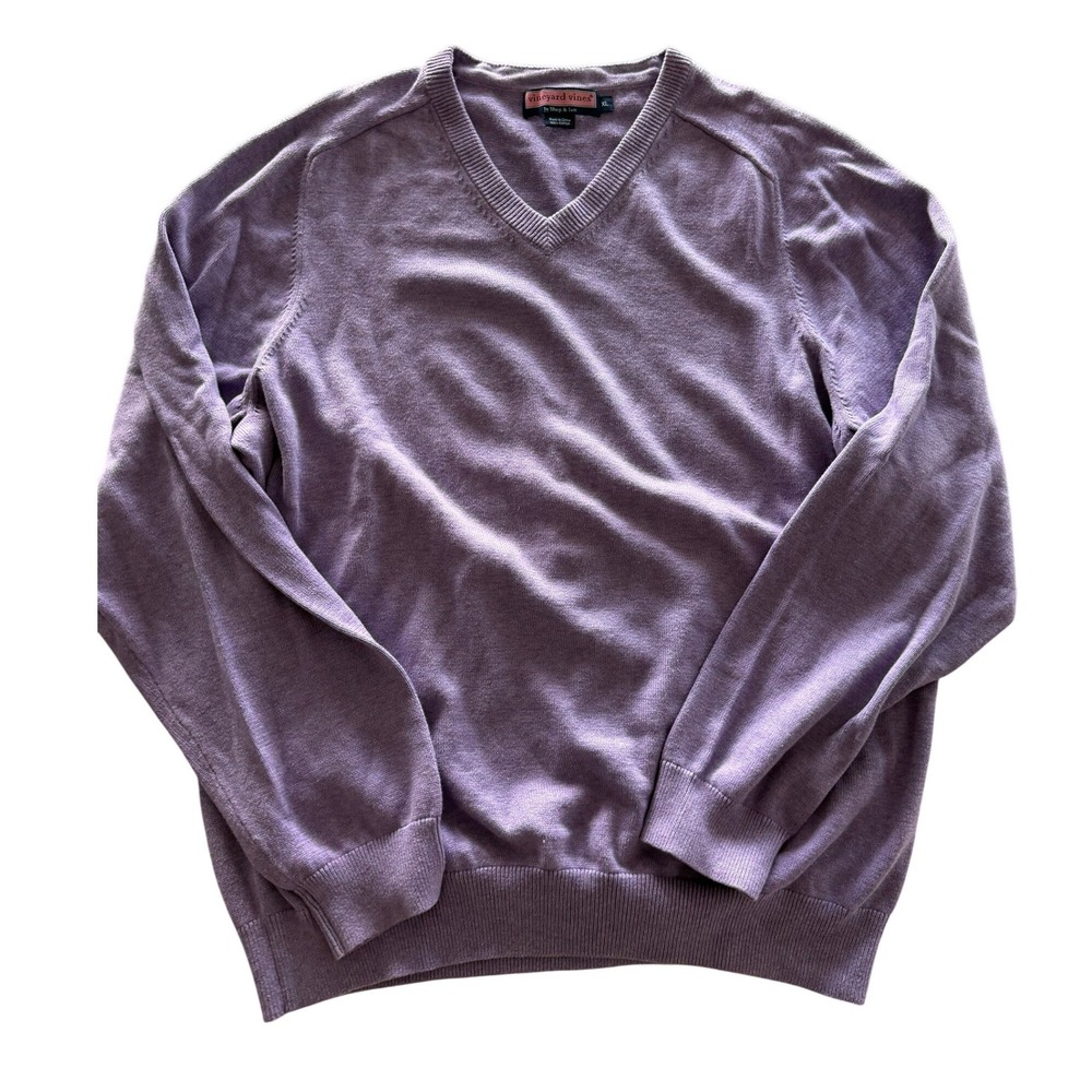 Vineyard Vines Mens XL Lavender Purple V-Neck 100% Cotton Knit Sweater